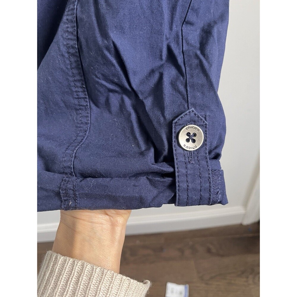 Chicos Poplin Roll Tab Pants Sz 2.5 (L) Navy Classic Comfy Cotton - Picture 5 of 8